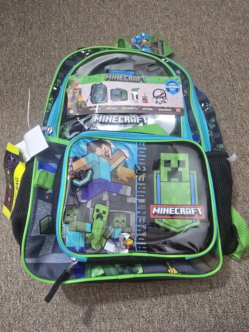 Minecraft Green Backpack and Lunch Bag Set